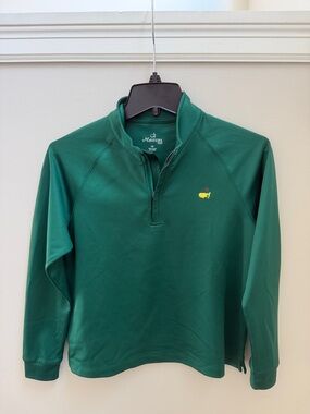 Like New Kids Masters Green Half-Zip Golf Pullover with Yellow Logo Sz L